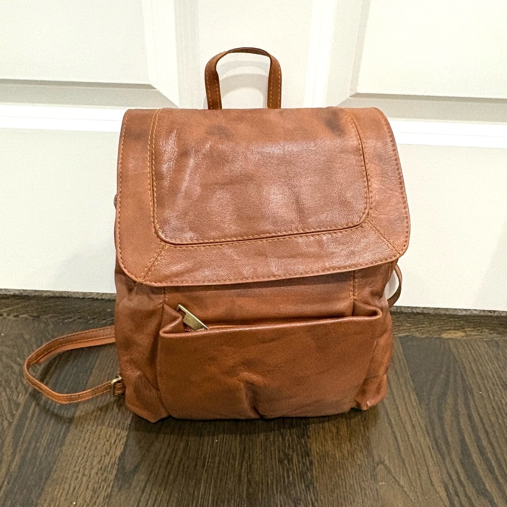 Brown Faux Leather Backpack
